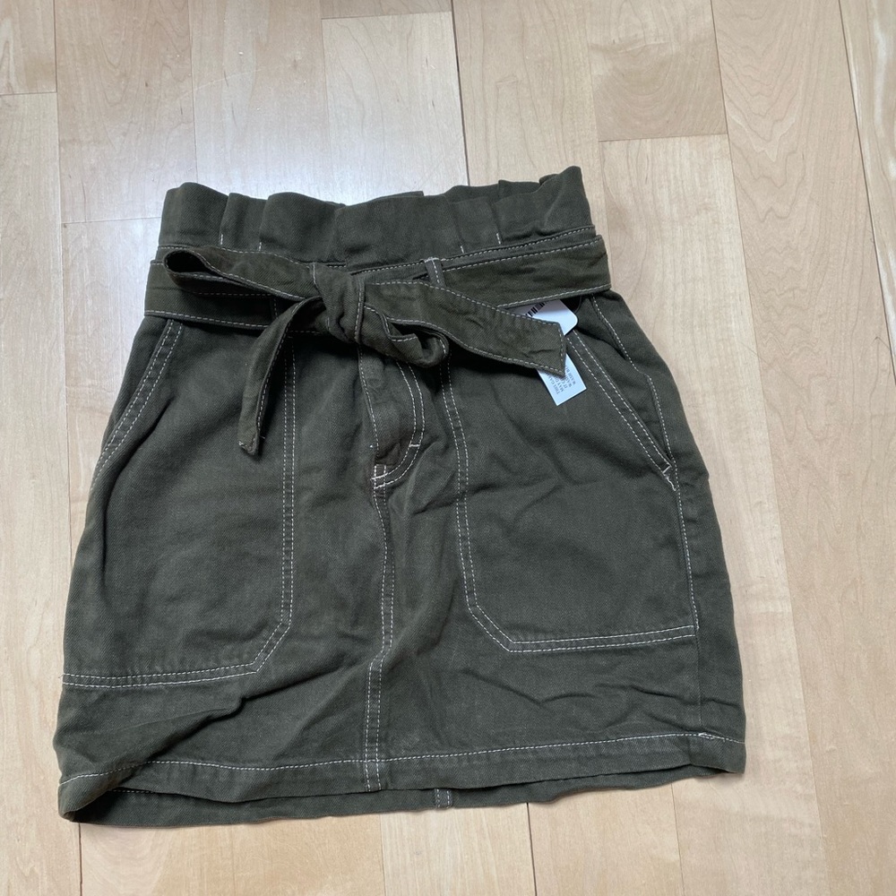 Free People olive green tie denim skirt